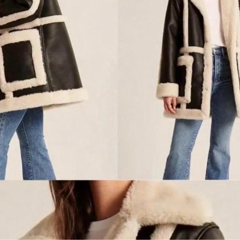 Abercrombie Oversized Sherpa-Lined Vegan Leather Coat - Picture 2 of 7
